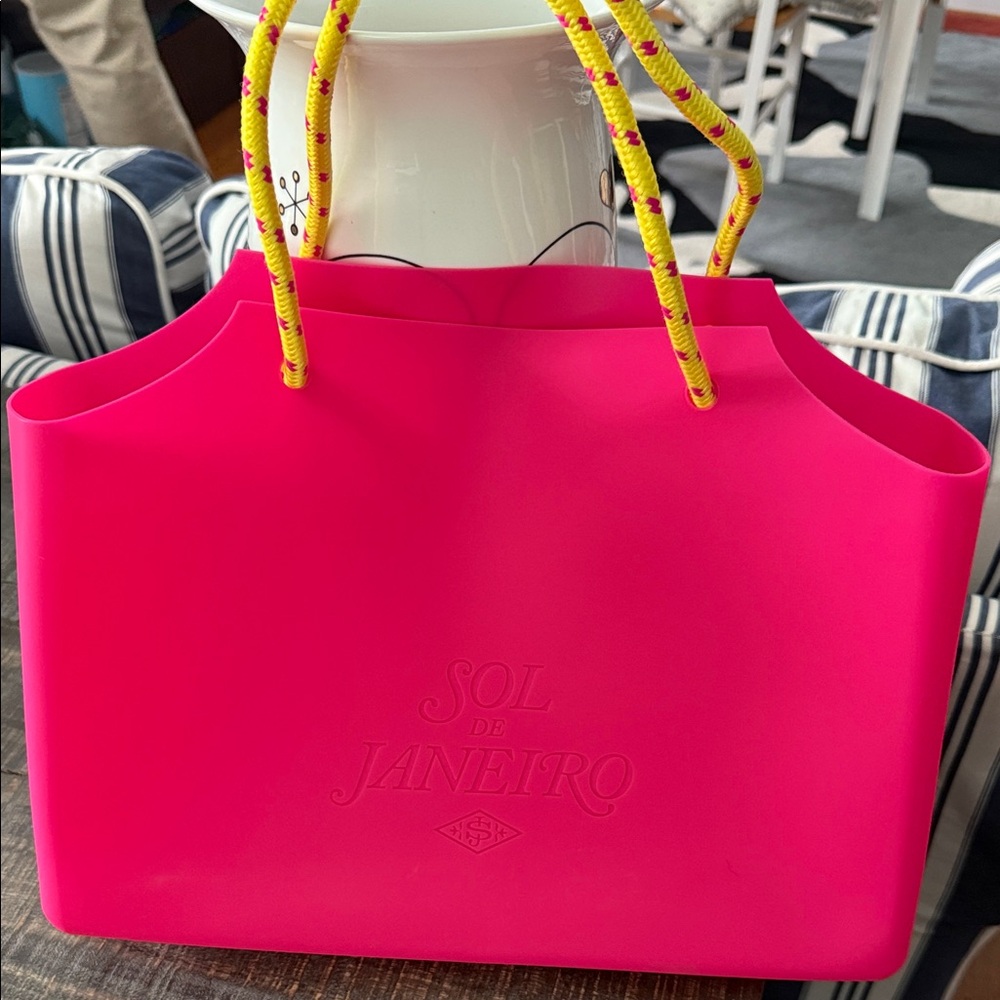 Sol de Janeiro Vibrant Pink Tote with Yellow Handles